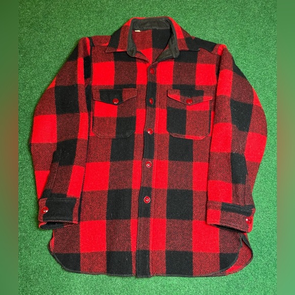40s Woolrich Wool Red Flannel button up shirt rare true vintage large Americana - Picture 1 of 6